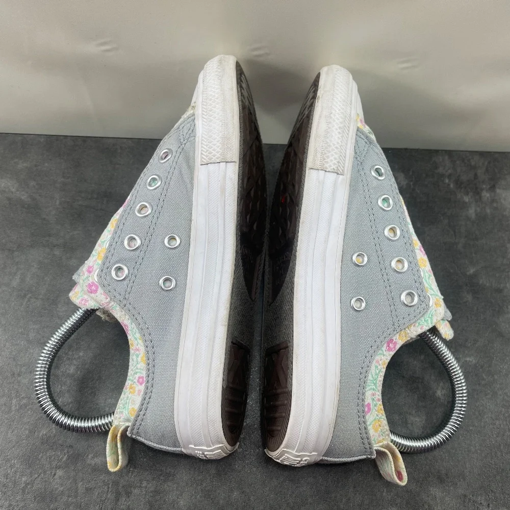 Converse All Star Chuck Taylor Junior Shoes Gray Floral 2M Double Tongue Sneaker